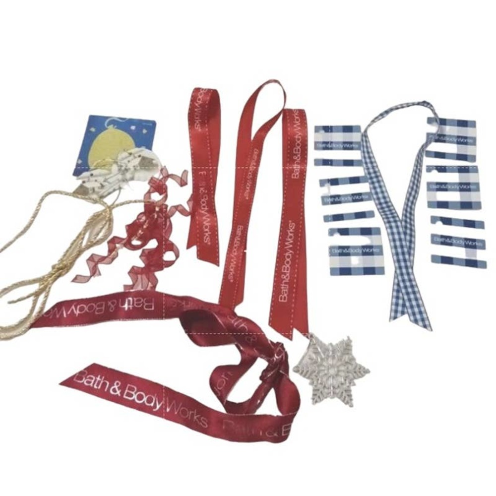 16 pc Bath & Body Works Ribbons & Tags Blue Gingham Pattern & Red & Star Crafts